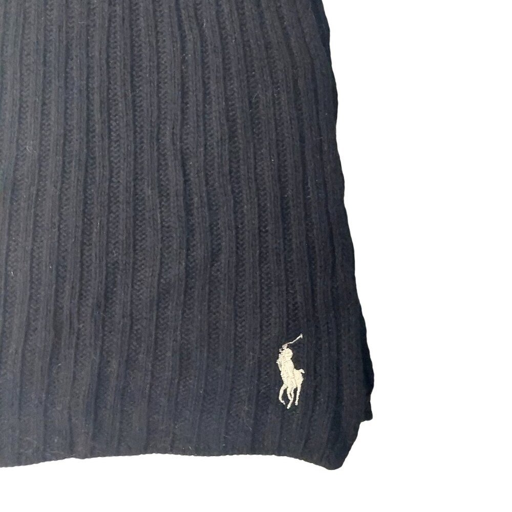 POLO Ralph Lauren 80s Vintage Black Ribbed Knit Scarf Embroidered Logo Scarves - Picture 5 of 7